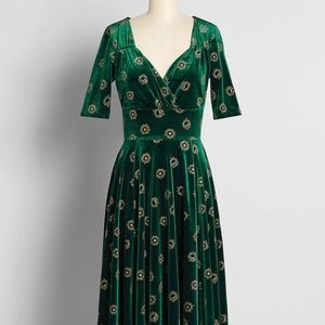 Bursts of Golden Light Velvet Midi Dress from ModCloth